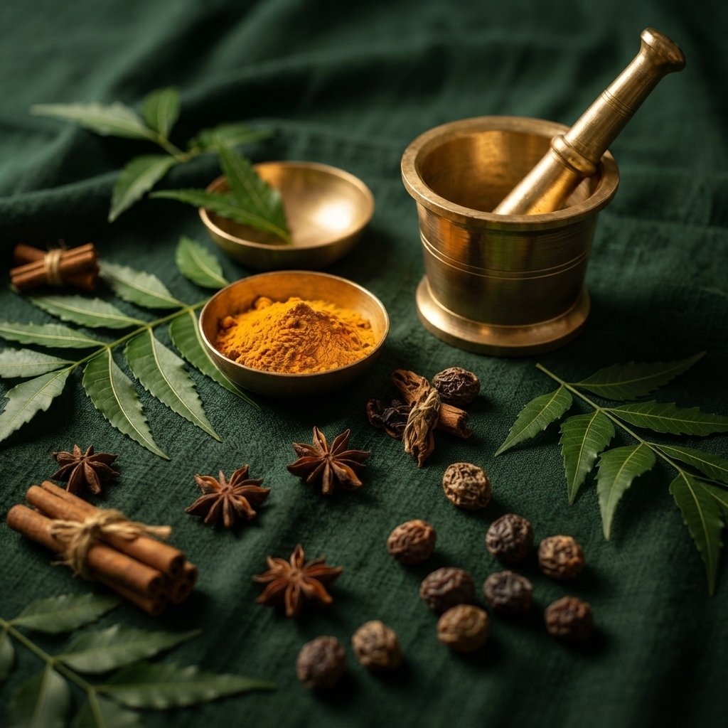 Vedic Brass Mortar, Turmeric & Healing Botanicals